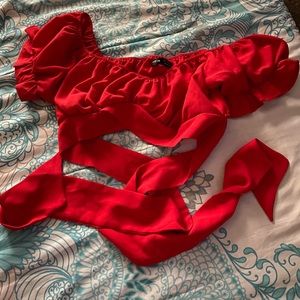 Shein red tie crop top